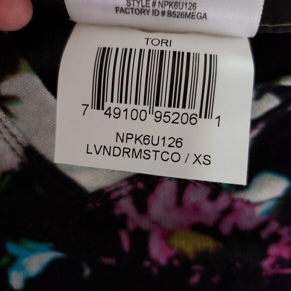 BCBG MaxAzria XSmall Long Sleeve Purple Blue Floral V-neck Bodycon Tori … - Picture 6 of 12